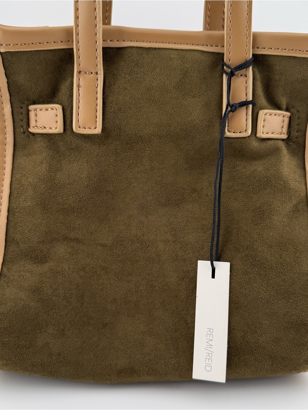 NWT Remi and Reid Green/Tan Faux Suede and Faux Leather Mini Tote and Crossbody - Picture 3 of 16